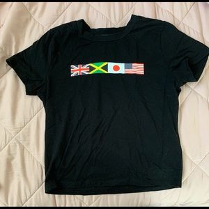 Black Crop Top Flag Print
